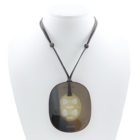 HERMES Lift GM Necklace 044536FL Brown Buffalo horn Women - Picture 1 of 9
